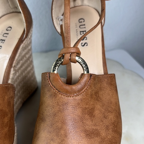 Guess Shoes Guess Brown Espadrille Wedge Sandals With Gold Hardware